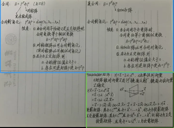 蓝框：承接上页；绿框：酉空间中几个有意思的矩阵